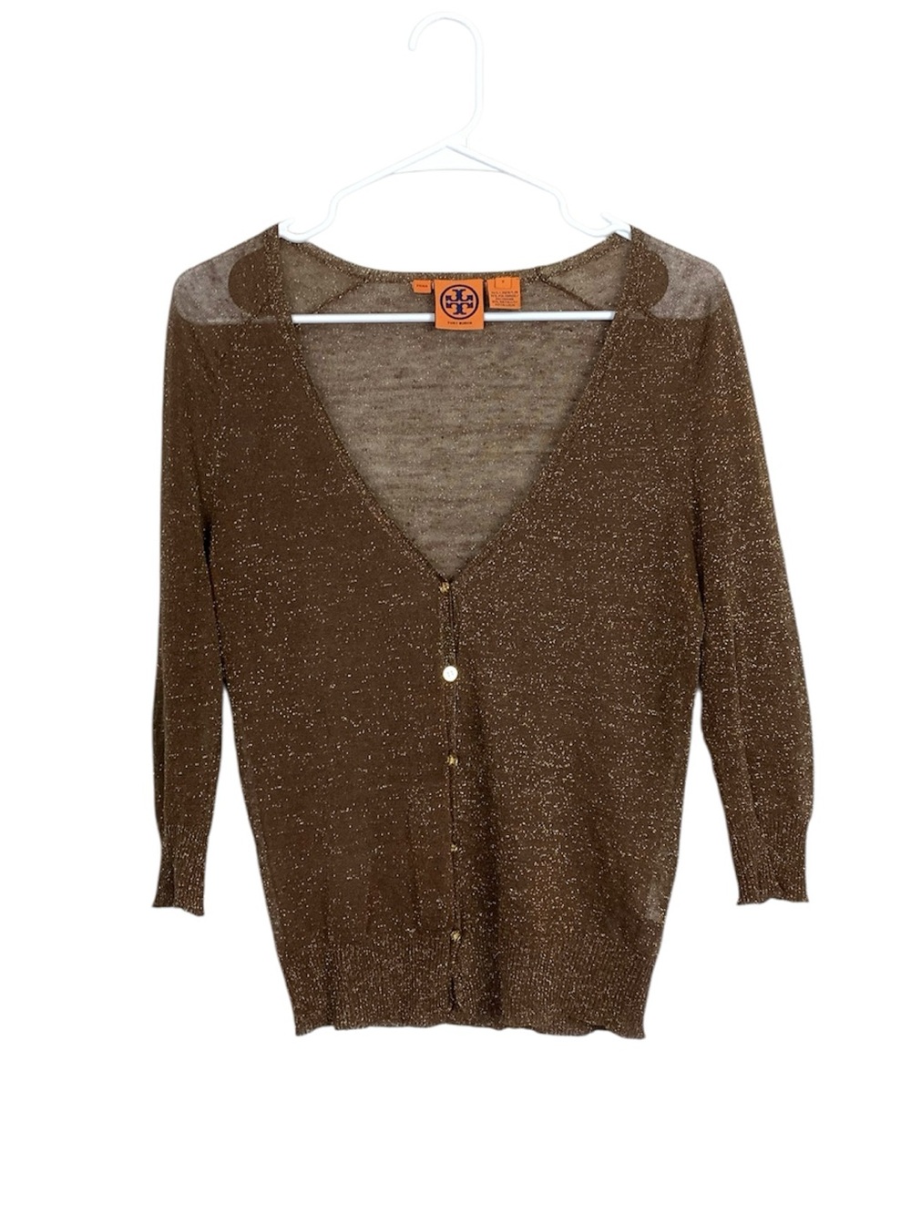 Tory Burch linen blend English sheer cardigan size small luxury breathable